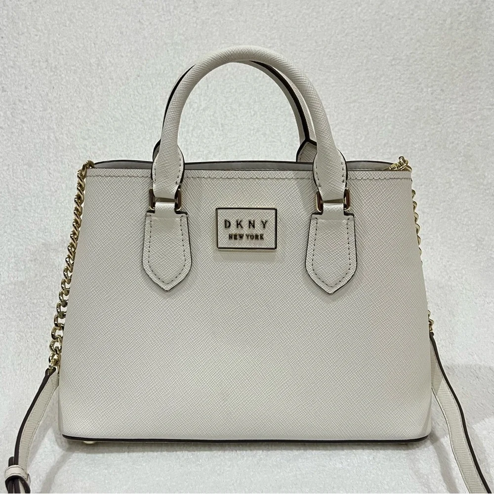 DKNY Ivory Leather Bianca Medium Satchel Bag